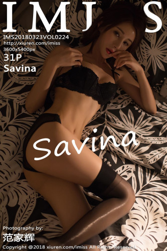 IMiss爱蜜社-224-Savina-黑色内衣闪亮黑丝