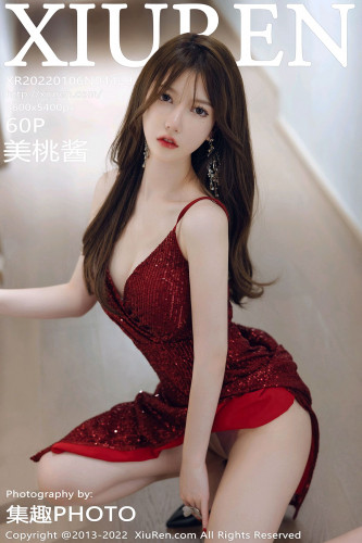 XiuRen秀人网-4429-美桃酱-性感红色低胸长裙超薄肉丝-2022.01.06