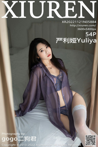 XiuRen-No.5884-严利娅-暗紫色薄纱情趣内衣配白色蕾丝袜