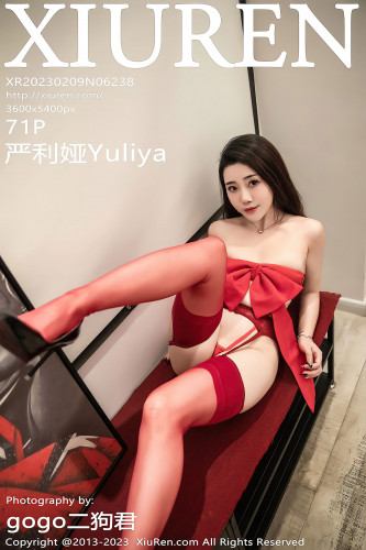 XiuRen秀人网-6238-严利娅-红色内衣服饰丝袜吊带袜