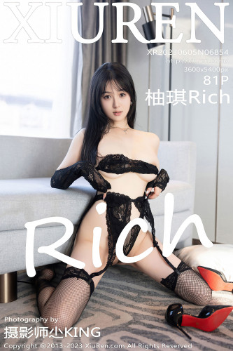 XiuRen秀人网-6854-柚琪Rich-黑色蕾丝情趣服网格袜-2023.06.05