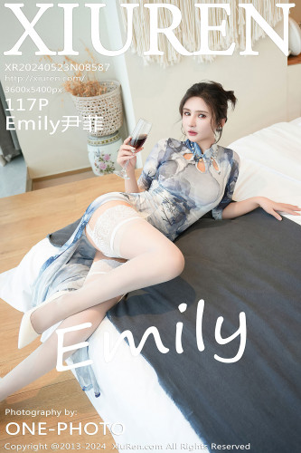 XiuRen秀人网-8587-Emily尹菲-水墨印花旗袍白色蕾丝情趣内衣爆乳-2024.05.23